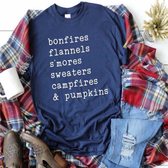 Trindy Clozet Boutique Tops - 💙HP Bonfires flannels s'mores....Graohic Tee